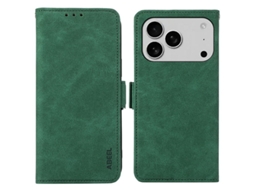 Capa Abeel Para Iphone 17 Pro Max Em Couro Sintético Com Suporte, Verde.