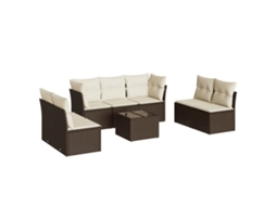 Conjunto de 8 Sofás de Jardim com Almofadões Vime Pe Castanho MAISON EXCLUSIVE (8 pcs)