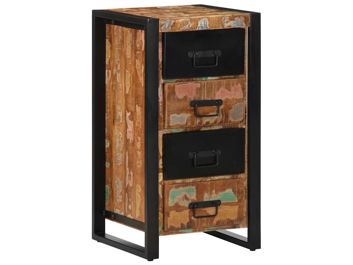 Cajonera de madera maciza reciclada, 40 x 40 x 75 cm, multicolor