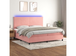 Vidaxl Cama Box Spring C/ Colchão/led 200x200 Cm Veludo Rosa