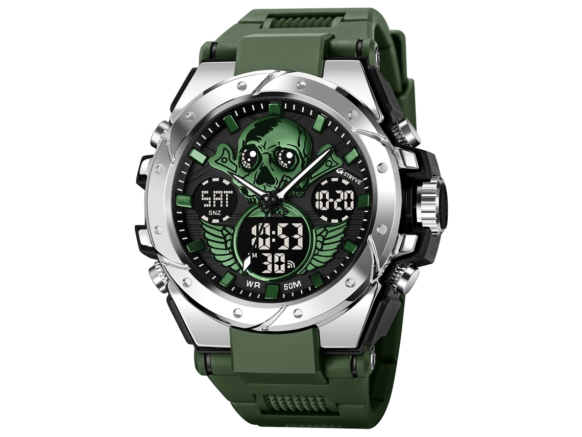 Relógio Esportivo Masculino MDUG Relógio de Pulso com Caveira Luminoso e Detalhes Luminosos (verde Militar)