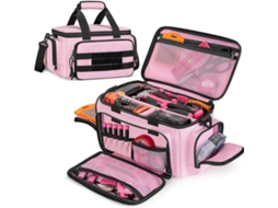 Bolsa de ferramentas rosa com 14 dobras para mulheres, organizador de ferramentas portátil de grande capacidade para uso.