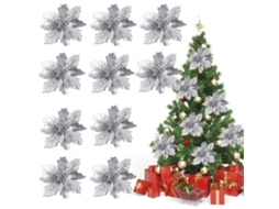 Flores Artificiais de Poinsettia com Glitter Natal 10pcs S/MARCA