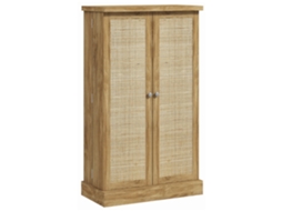 Armário De Cozinha Despensa Com 2 Portas De Vime E 16 Prateleiras 60x30x104 Cm Madeira