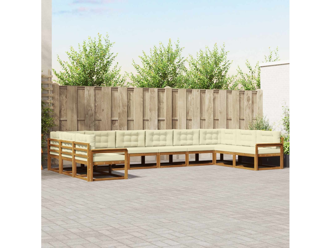 Vidaxl Conjunto De Sofás Para Exterior 10 Unid. Natural E Creme