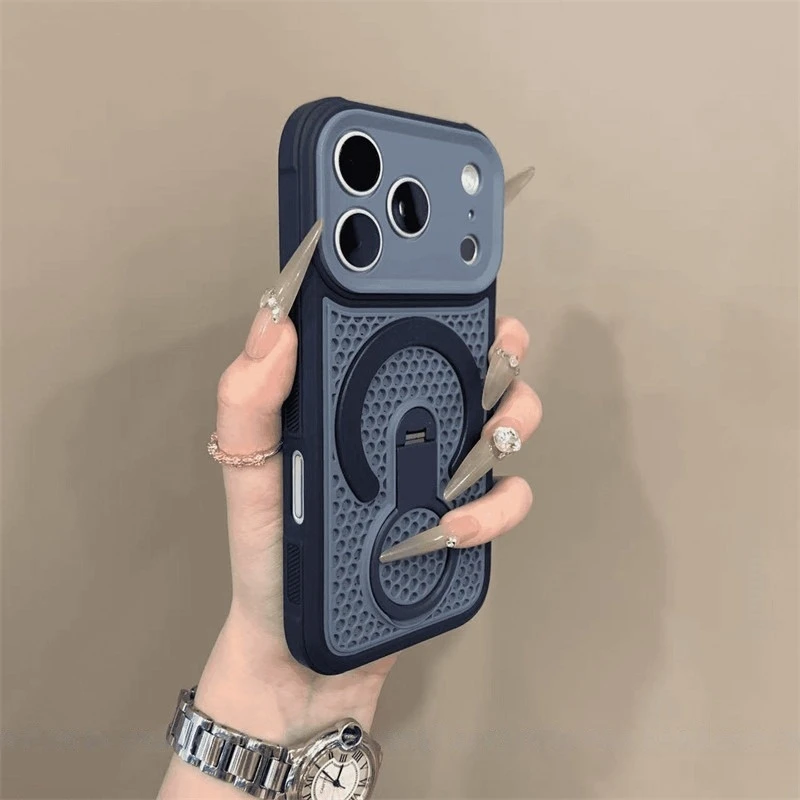 Capa De Celular Com Resfriamento (azul Para Iphone 14 Pro) Com Suporte De Anel E Moldura Magnética.