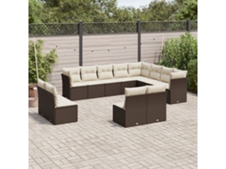 Vidaxl 12 Pcs Conjunto De Sofás Jardim Com Almofadões Vime Pe Castanho