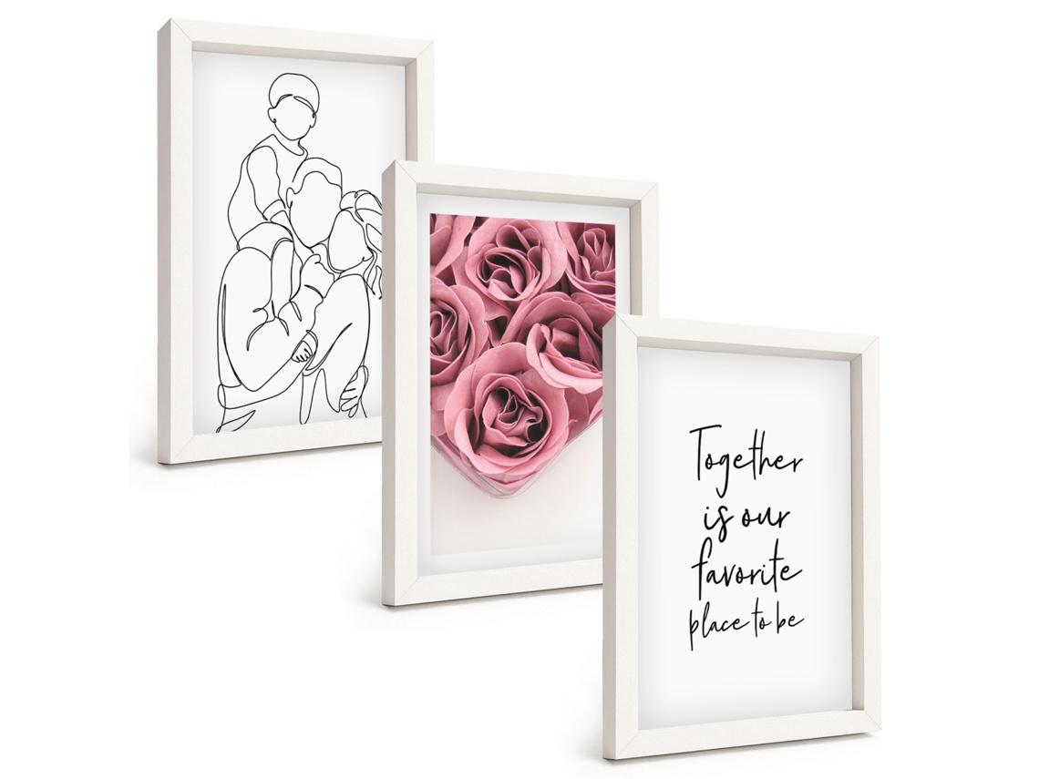 Conjunto De Quadros Com Moldura Família Arte Linear Buquês De Rosas Moldura Branca Fotos Para O Corredor Espelharte (3 Peças 20x30 Cm)