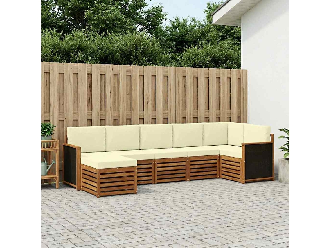 Vidaxl Conjunto De Sofá Sectional Com Almofada 6 Pcs Natural E Creme