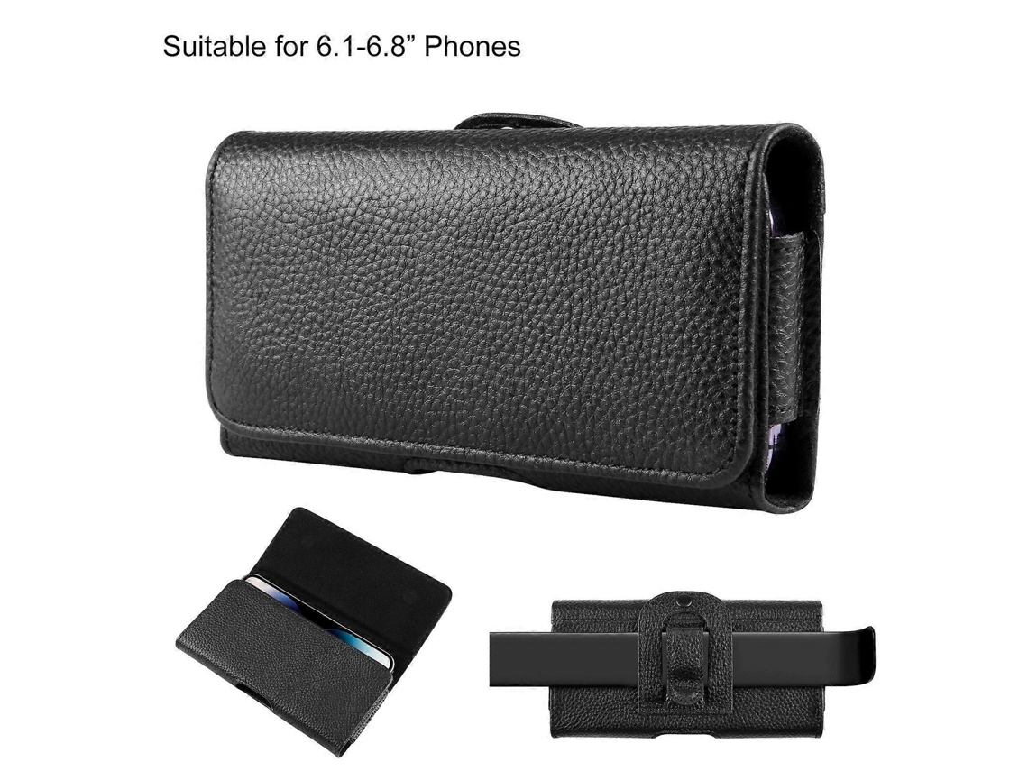 Estojo Horizontal Para Celular Haweel De 6,1 A 6,8 Polegadas Em Couro Com Textura De Lichia, Com Clipe Para Cinto (preto)