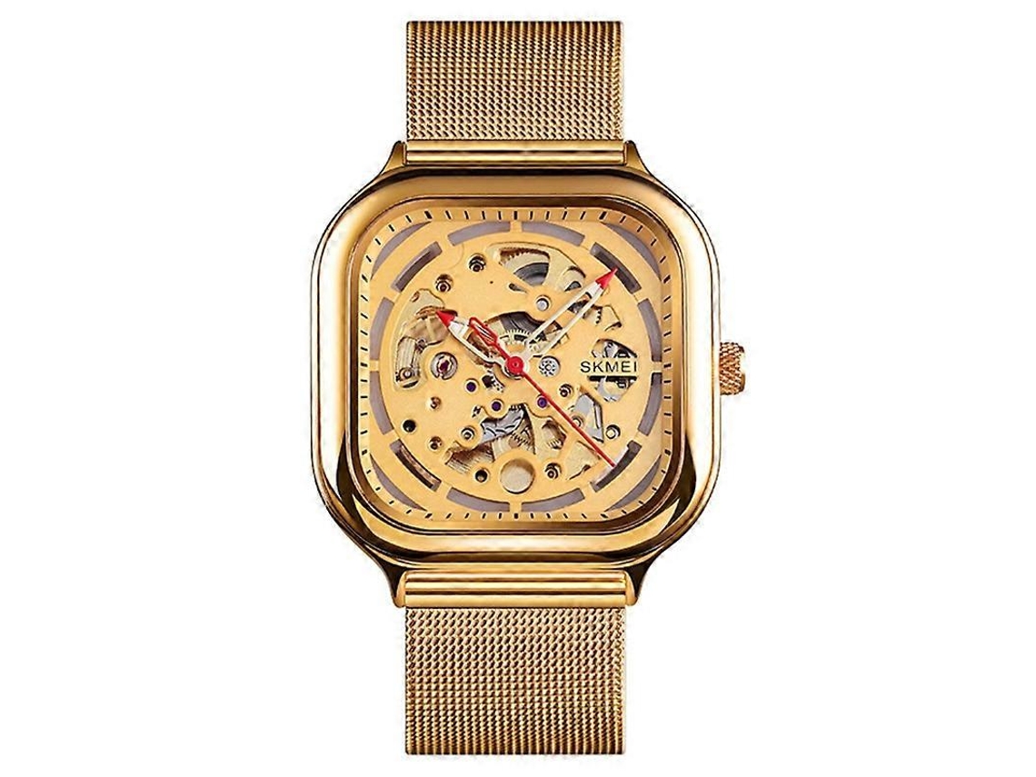 Skmei 9184 Relógio Mecânico Automático Masculino Mesh Hollow Square Tourbillon Relógio Hengrongshen Student (Dourado)