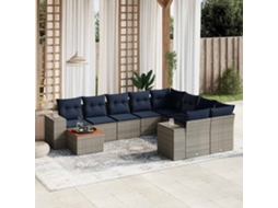 Vidaxl Conjunto De Sofá De Jardim Com 10 Peças E Almofadas Em Rattan Sintético Cinza