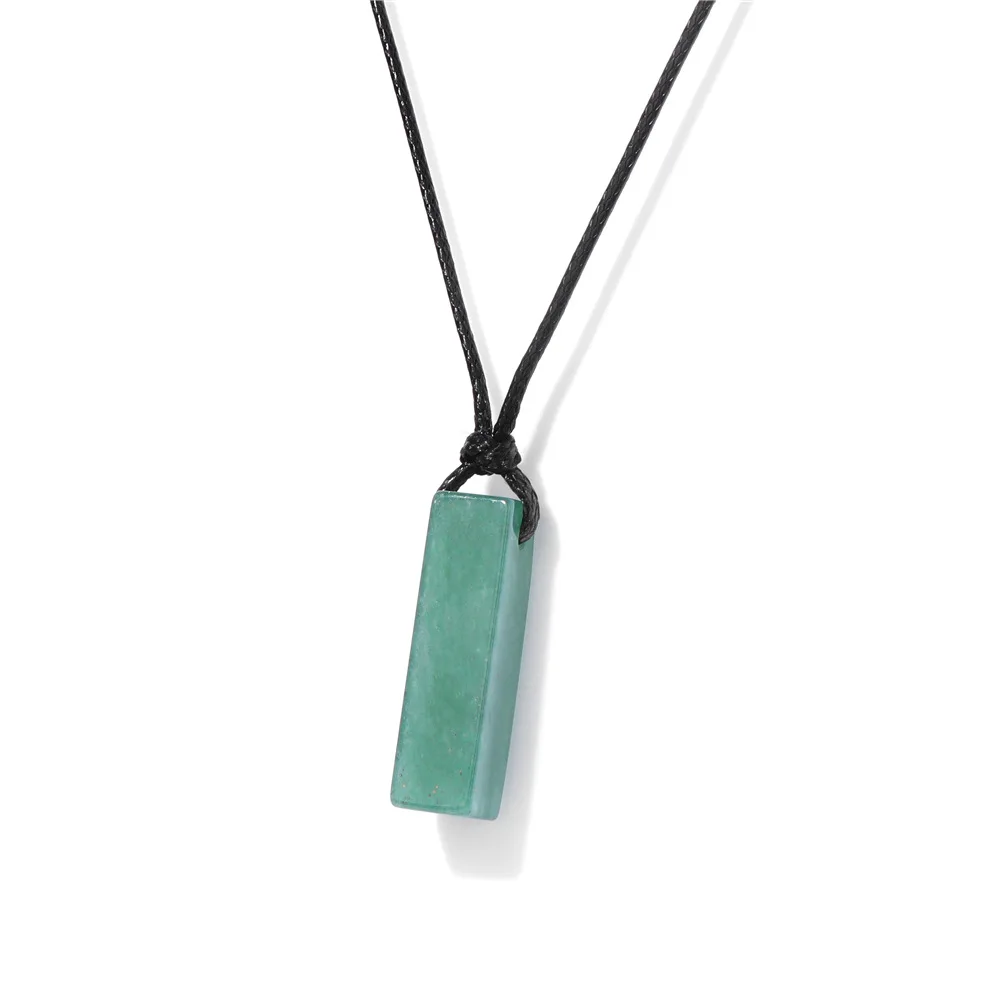 Colar Com Pingente Retangular De Pedra Natural (aventurina Verde, 45-65 Cm), Colar De Cristal Para Cura.