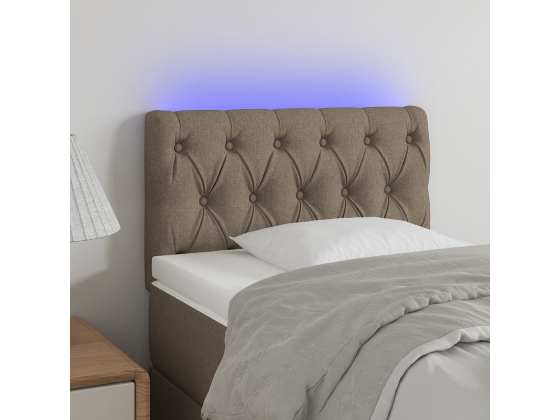 Vidaxl Cabeceira Cama Luzes Led Tecido 80x7x78/88cm Cinza-acastanhado