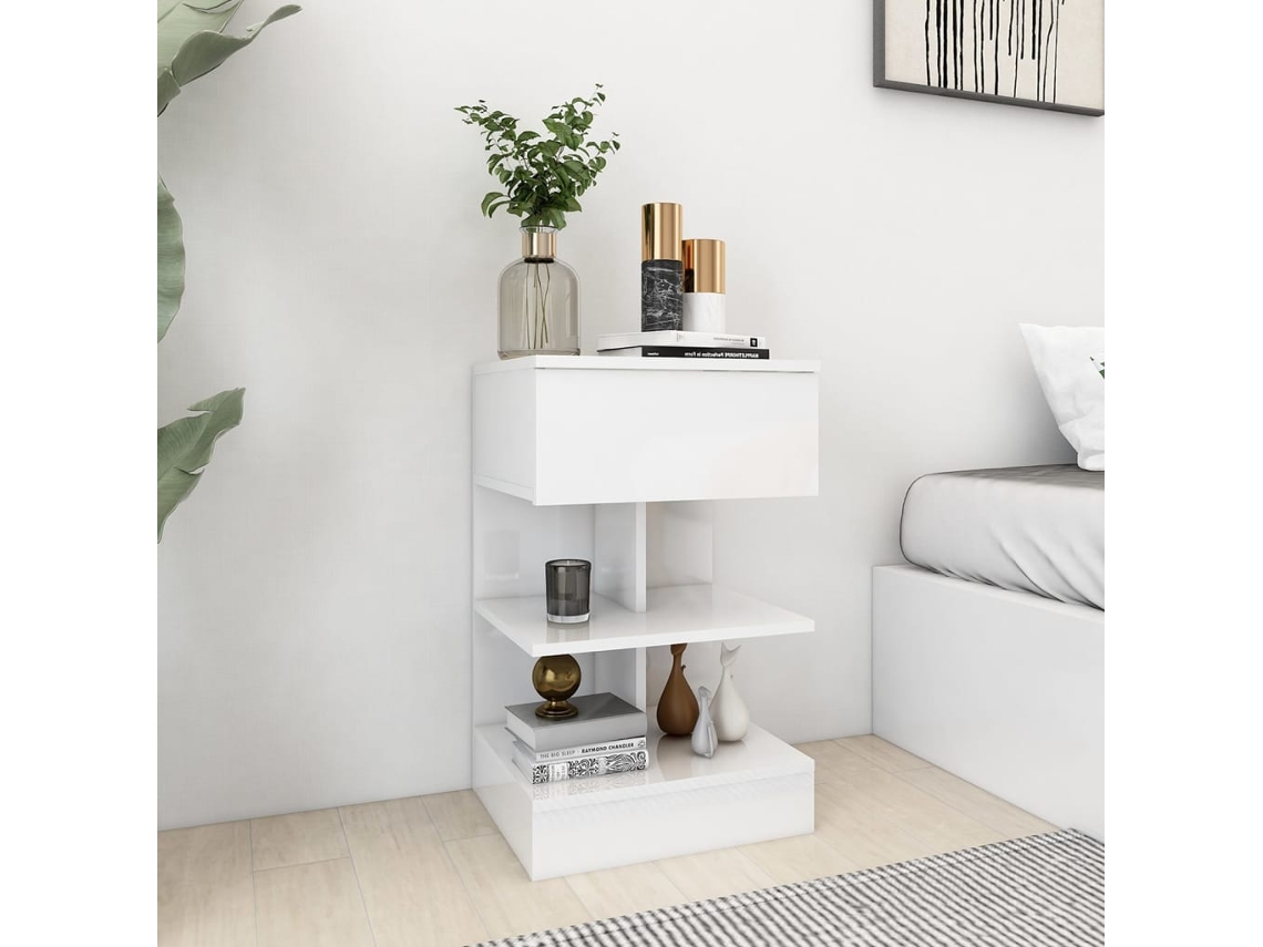 Mesas de cabeceira, 2 peças, 40x35x65 cm, branco brilhante, EXCLUSIVO DA MAISON