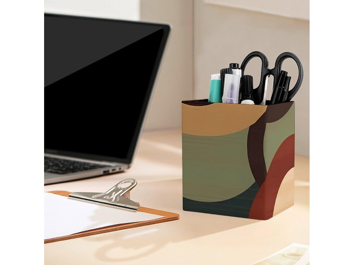 Porta-lápis De Couro Para Mesa - Multifuncional - Formas E Círculos