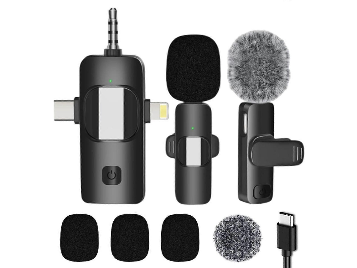 Microfones De Lapela Sem Fio Duplos Para Iphone, Android, Câmera, Laptop, Pc, Microfone Clipe 3 Em 1 Gravação Vídeo E Vlog Aquaforge