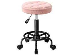 Taburete Giratório Redondo com Rodas,altura Ajustável 50 66cm,assento Estofado em Tecido Peludo Rosa BTFORUS