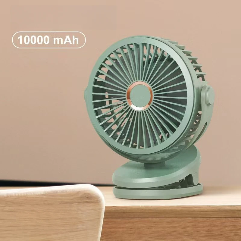 (verde 10000mah) Mini Ventilador De Mesa Recarregável De 10000mah Com Clipe, Rotação De 360°, 4 Velocidades, Usb
