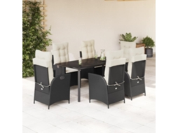 Vidaxl 7 Pcs Conjunto De Jantar P/ Jardim C/ Almofadões Vime Pe Preto
