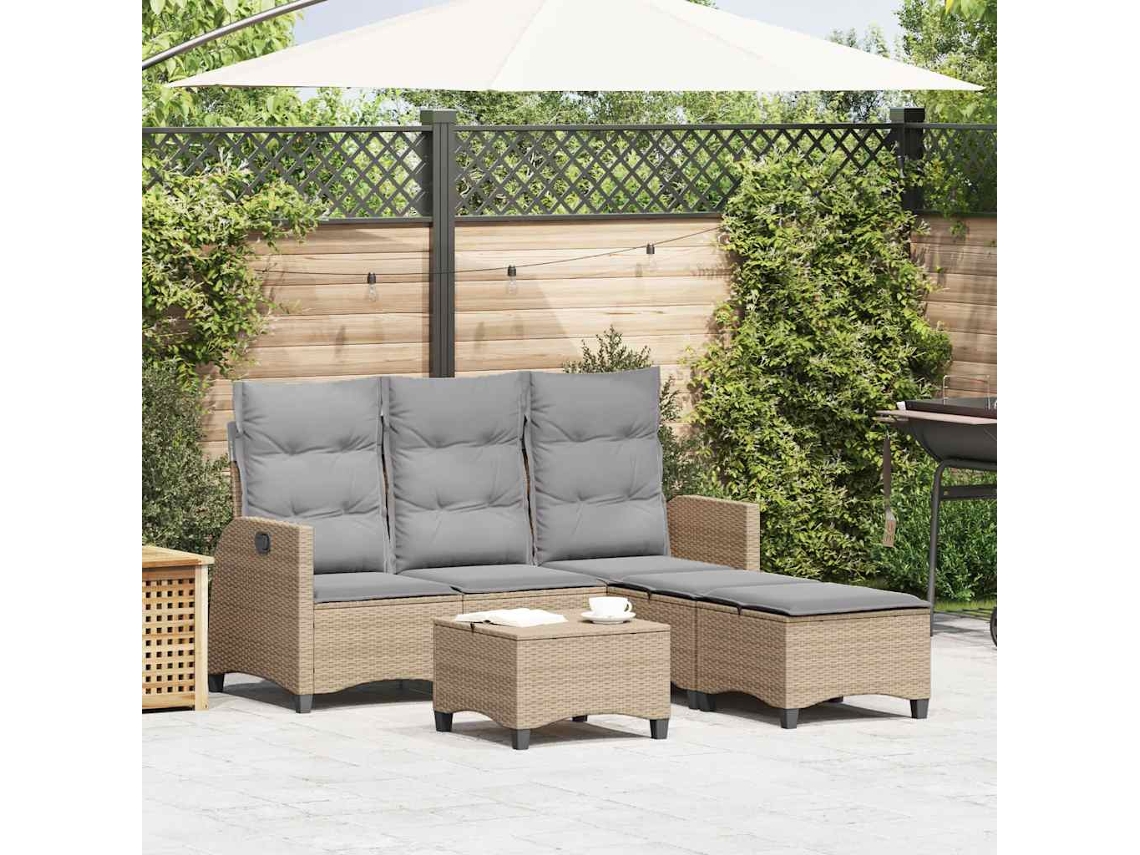 Vidaxl 3 Pcs Conjunto Sofás De Jardim Com Almofadões Em L Vime Pe Bege