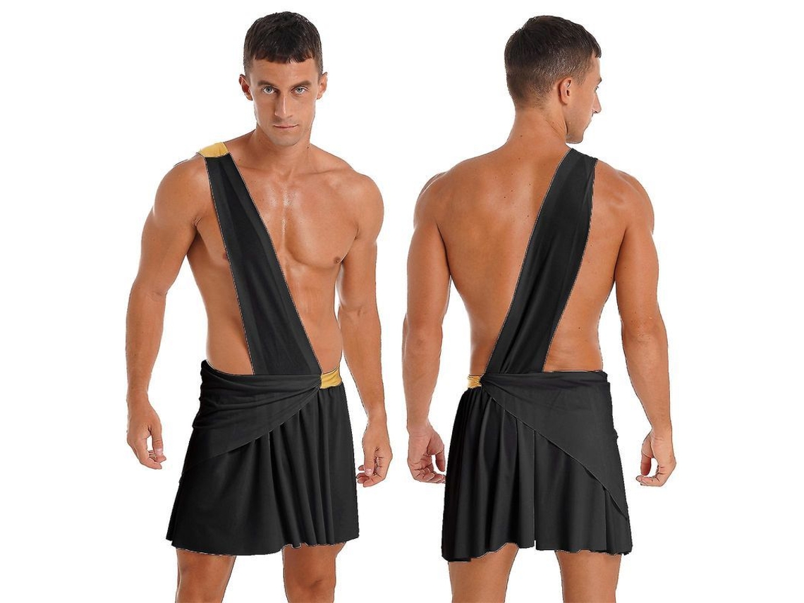 Fantasia masculina de Guerreiro para cosplay de Saia Tiaobug, ideal para festas temáticas de Halloween e teatro. Cor: Preto.