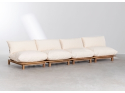 Sklum Sofá Modular Reclinável De Jardim De 4 Peças Em Madeira De Acácia Brina Poliéster Beige Creme