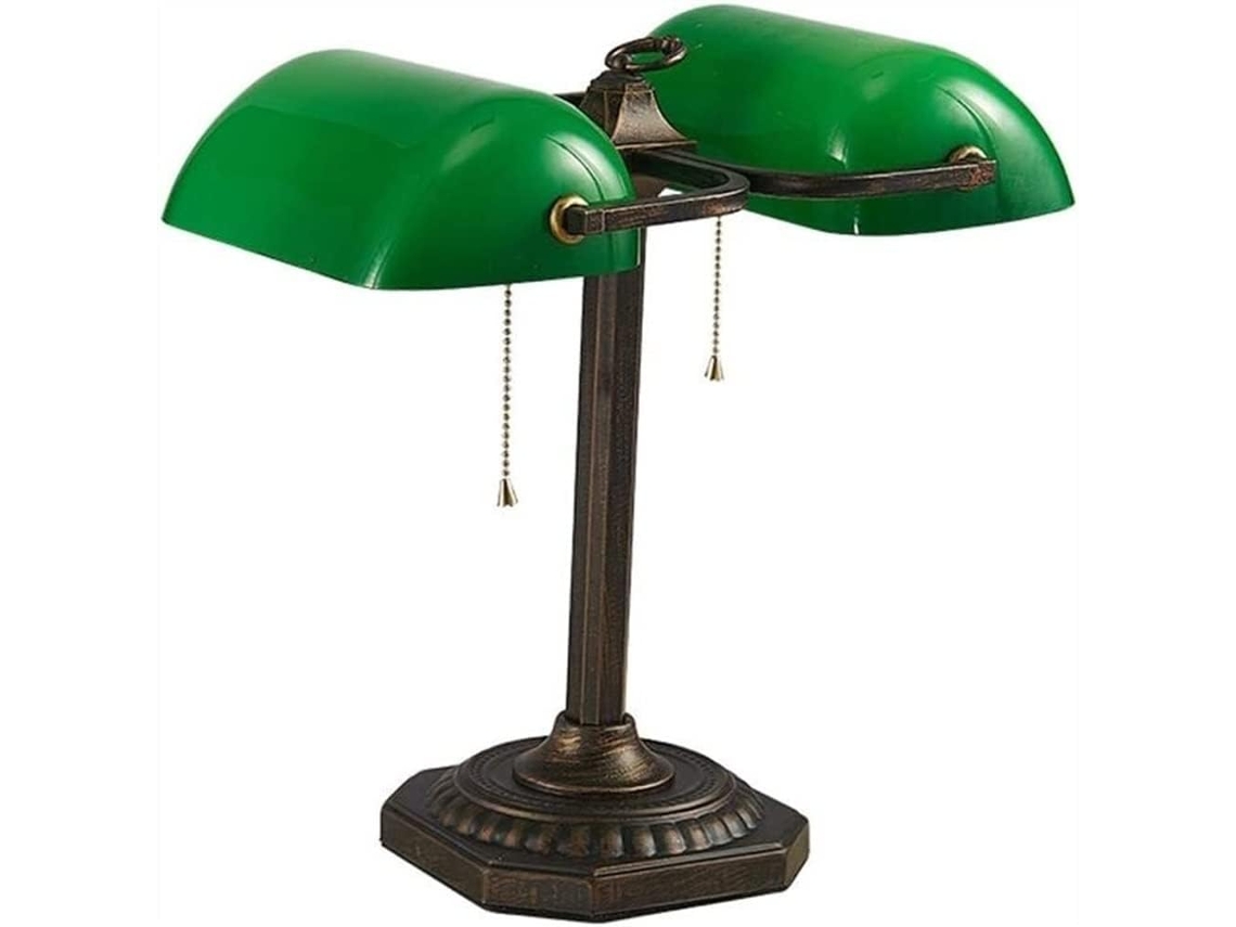 Abajur De Mesa Cabeceira, Modelo Clássico De Banqueiro Com Duas Lâmpadas E Cúpula Verde, Estilo Tradicional, Ideal Para
