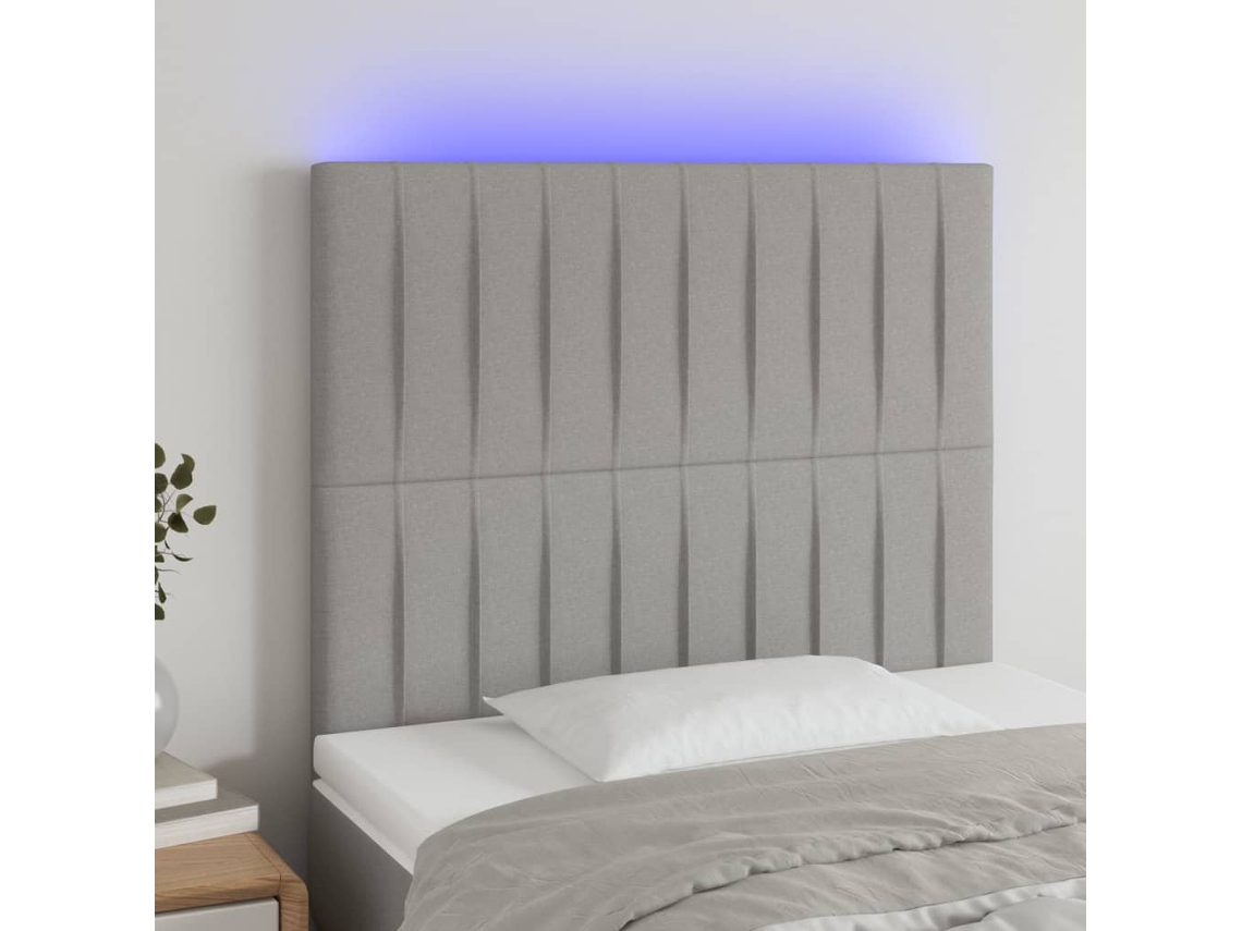 Cama com Cabeceira Luzes Led Cinza PANGSHIYUAN Madeira Tecido Cinzento (80x5x118)