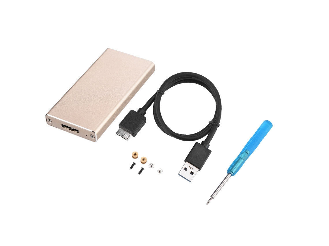 Enclosure Externo De Ssd Mini Msata Usb 3.0 6gbps Com Capa De Liga De Alumínio Dourada