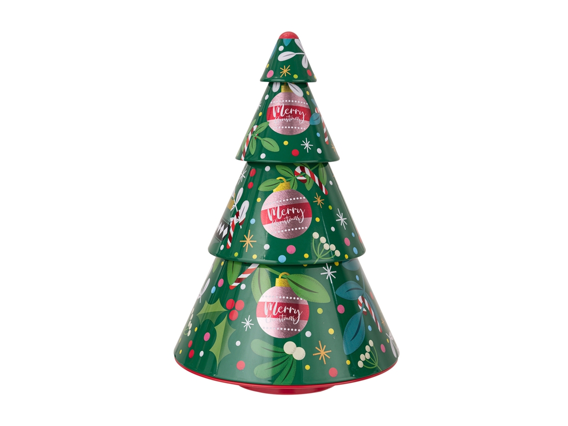 Caixa de Doces em Lata Forma de Árvore de Natal Verde