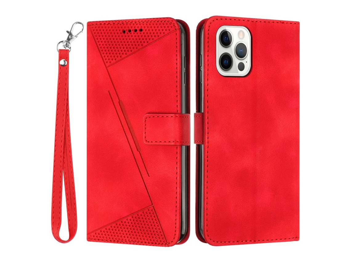 Capa Em Couro Pu Com Pega Para Apple Iphone 16pro Max - Vermelho