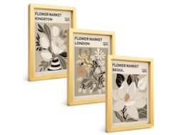 Composição De Quadros Flores Retrô De Cidades Do Mundo Espelharte (3 Peças 20x30 Cm)