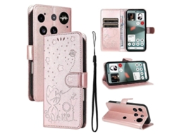 Capa De Couro Com Aba E Estampa De Gato E Abelha Para Celular Nothing Phone 3