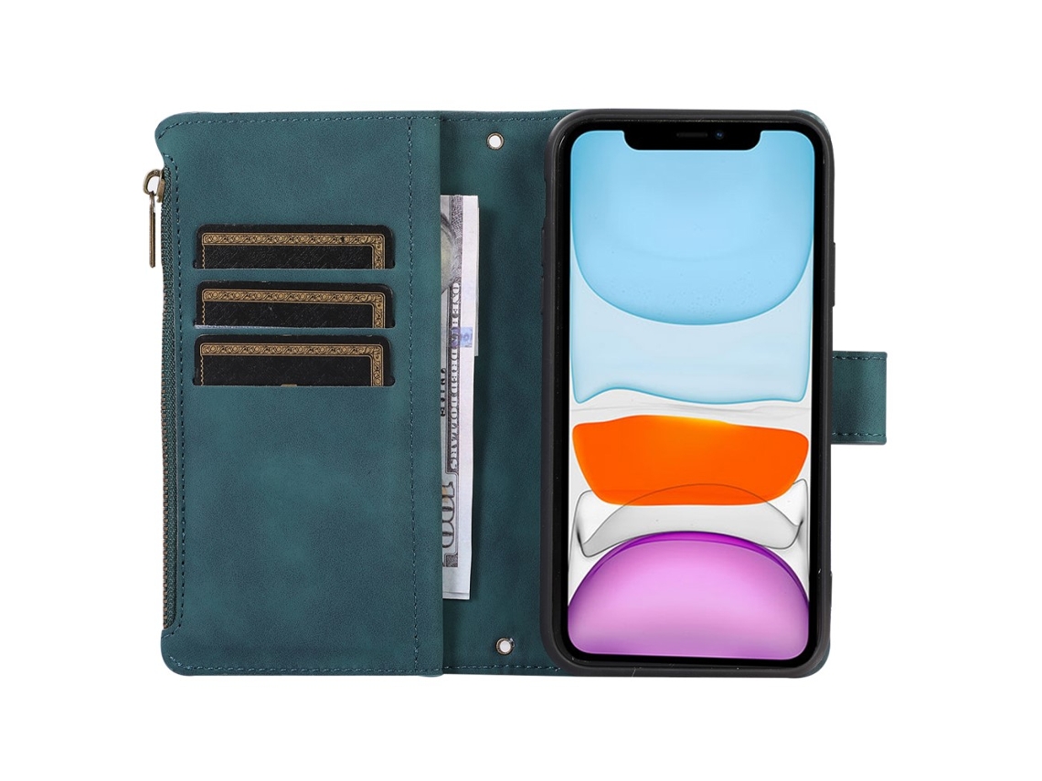 Capa Para Iphone 11 Pele Sintética Com Porta-cartões Verde