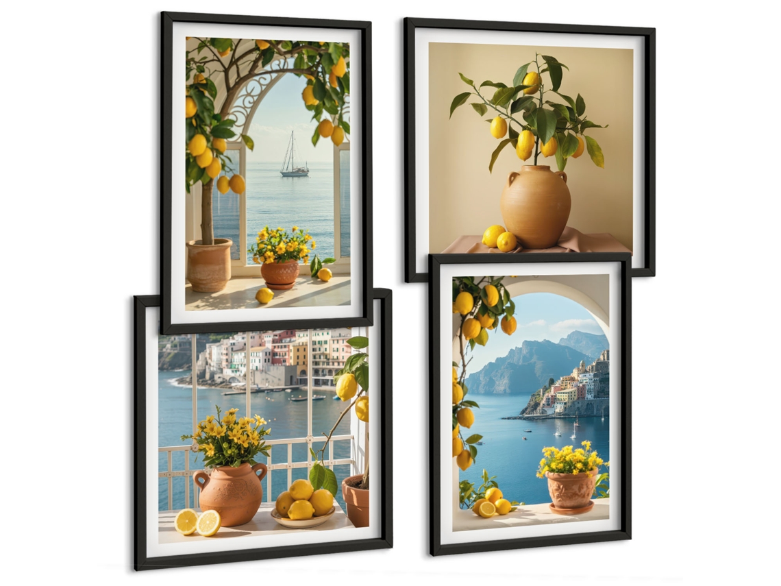 Conjunto De Pinturas Paisagens Florestais, Natureza Selvagem Moldura Preta Imagens Para Um Quarto Infantil Espelharte (conjunto De 4 Imagens)