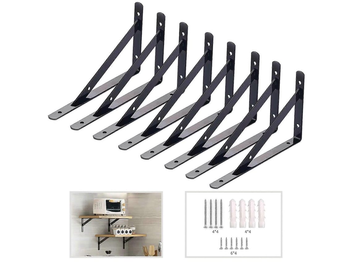 8 Pacotes De Suporte De Estante De Parede Industrial, Suporte Metálico 150 X 95mm (preto) (6 Polegadas)