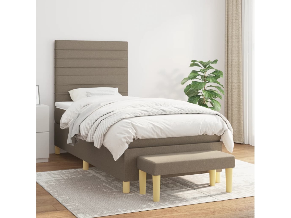 Vidaxl Cama Com Molas/colchão 90x200 Cm Tecido Castanho-acinzentado