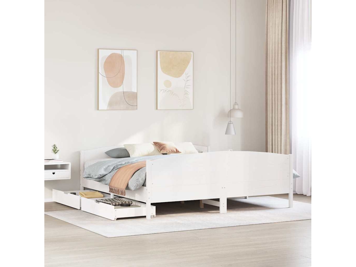 Vidaxl Cama Sem Colchão 200x200 Cm Madeira de Pinho Maciça Branco