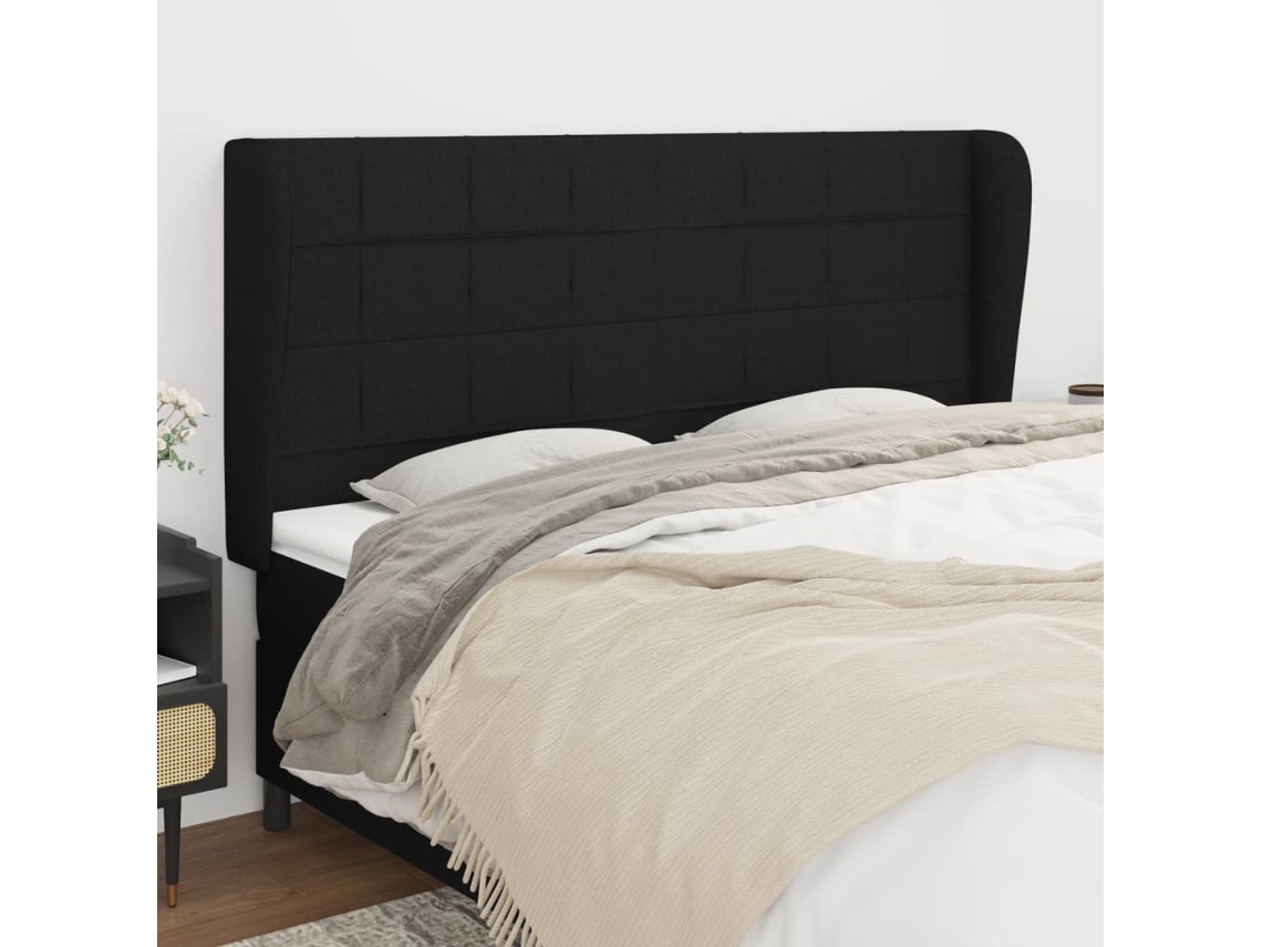 Vidaxl Cabeceira De Cama C/ Abas Tecido 203x23x118/128 Cm Preto