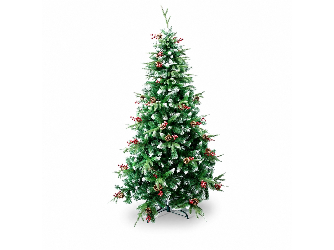 Árvore De Natal Klack 150 Cm Artificial Nevada Com Pinhas, Bagas E Base