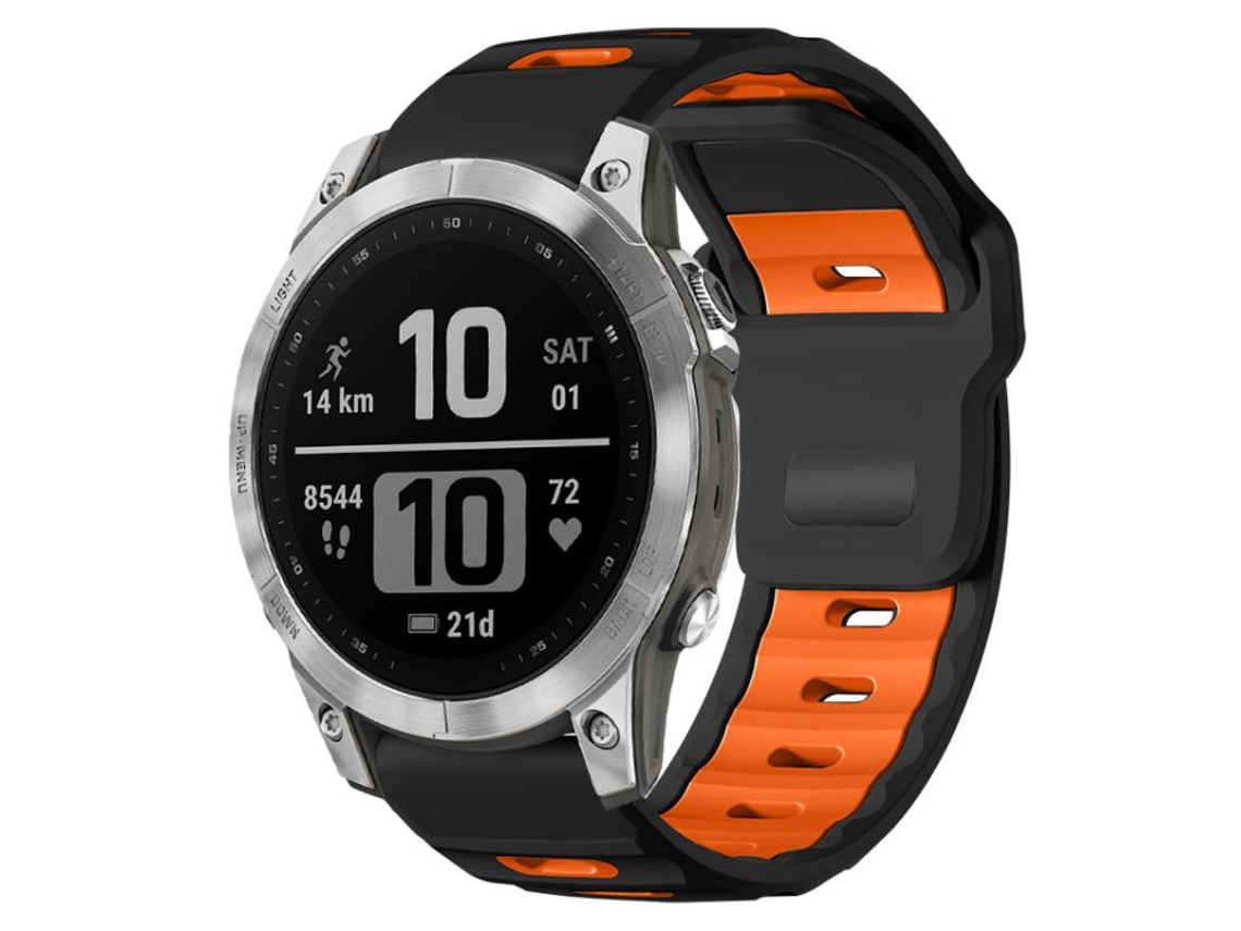 Bracelete Para Garmin Fenix 8 / 7 / 6 / 5 - Silicone Bicolor - Encaixe Plano (22mm) Preta + Laranja