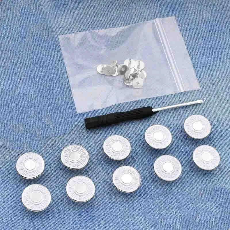 10 Botões e Fechos de Metal + Chave de Fenda Ajustável, Removível e Reutilizável. MDUG