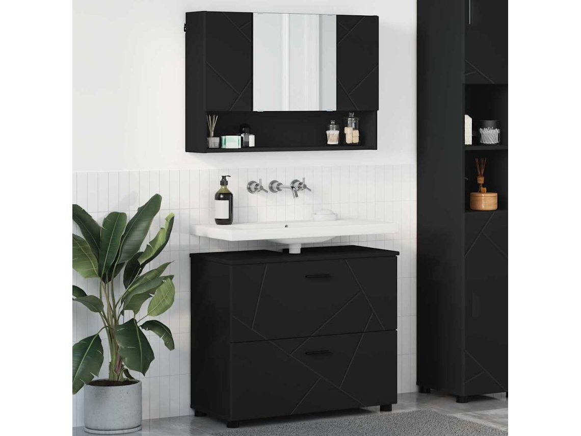 Vidaxl Conjunto De Móveis Para Banheiro 2 Unid. Preto