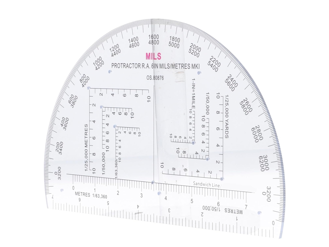 Transferidor Militar Medição Ângulos, Acrílico, Escala Angular Precisa, 15,24 Cm (6 Polegadas), 2 Mm