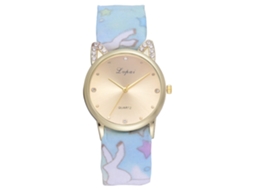 Relógio de Pulso Feminino Lvpai Quartzo Pulseiro de Tecido Casual Celeste Strass Gato