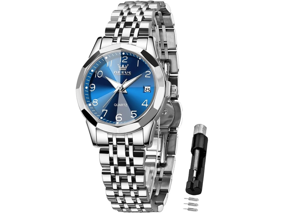 Lurelia Relógio Digital Feminino, Movimento De Quartzo, Visor Digital, Data/calendário, Luminoso, Duplo Fuso/mostrador, Aço Inoxidável, Azul