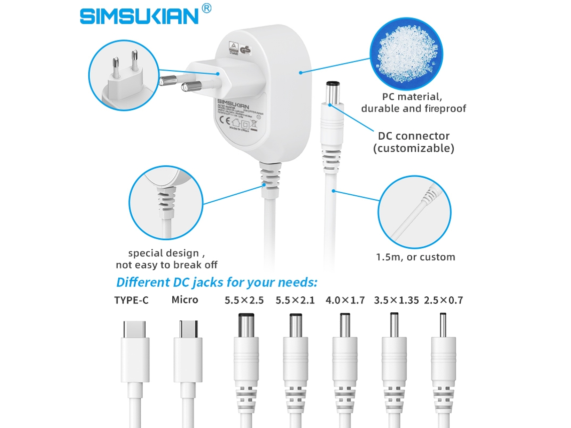 Adaptador De Alimentação Universal Para Tomada Ue, Adaptador De Comutação Ac Dc 5v 2a 12v1a Para Fonte De Alimentação De Câmera Cctv / Tela Led Transp