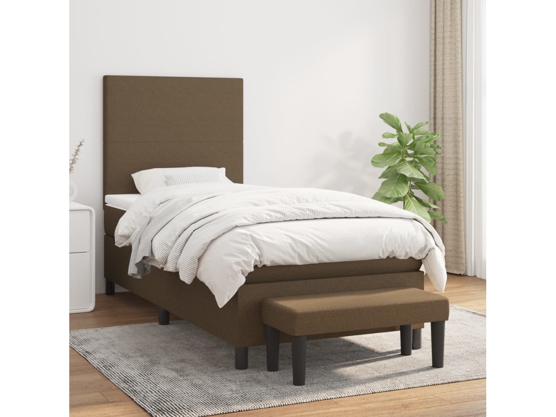 Vidaxl Cama Com Molas/colchão 90x190 Cm Tecido Castanho-escuro