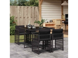 Vidaxl 5 Pcs Conjunto De Jantar P/ Jardim C/ Almofadões Vime Pe Preto